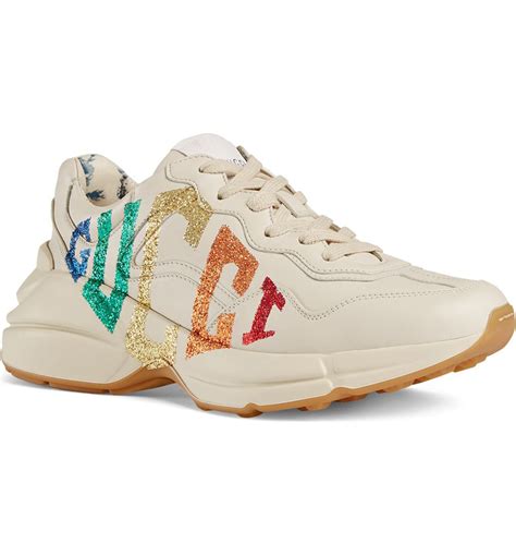 gucci gold rainbow shoes|gucci's chunky rhyton sneaker.